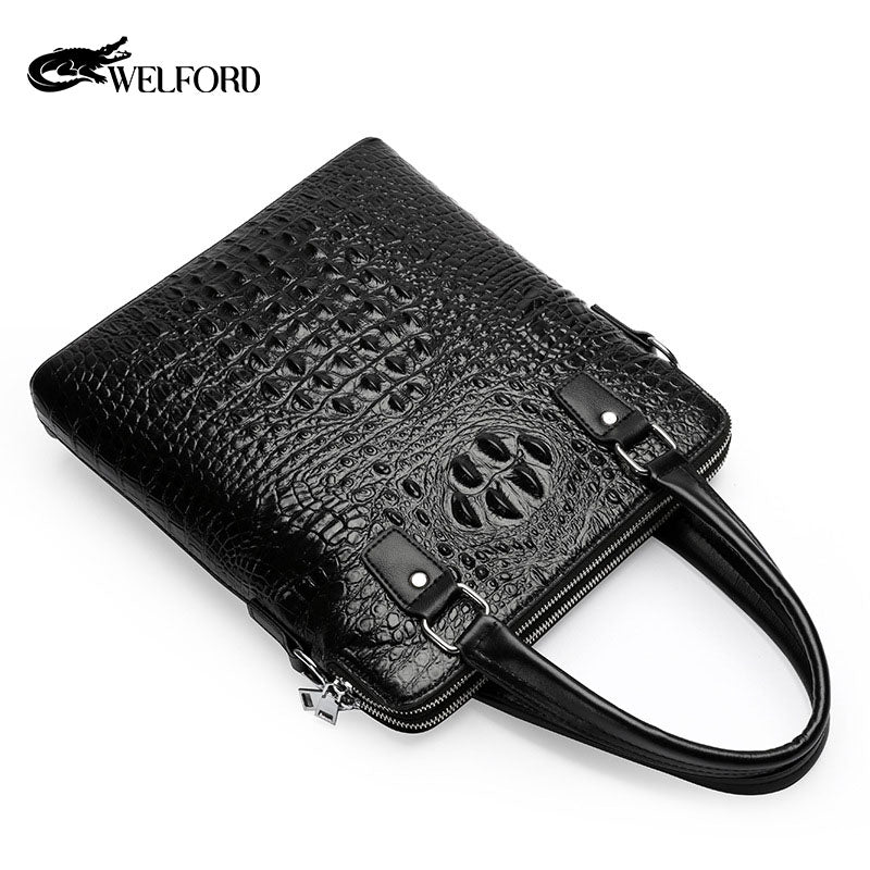 Crocodile pattern genuine leather men's handbag Business briefcase
