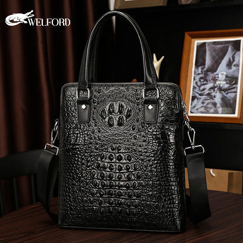 Crocodile pattern genuine leather men's handbag Business briefcase