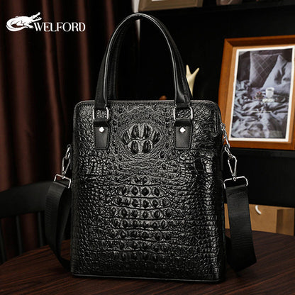 Crocodile pattern genuine leather men's handbag Business briefcase