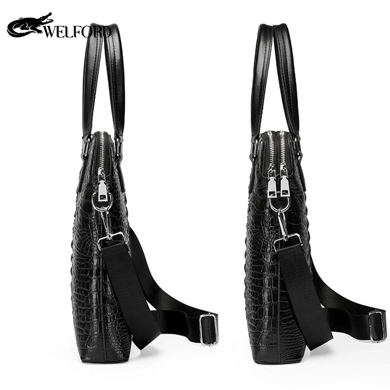 Crocodile pattern genuine leather men's handbag Business briefcase