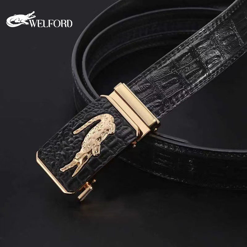 Men's belt crocodile pattern new imitation leather alloy automatic buckle belt