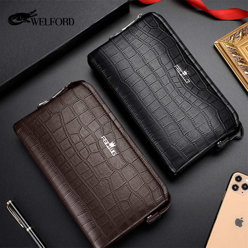 Men's business handbag with crocodile pattern large capacity