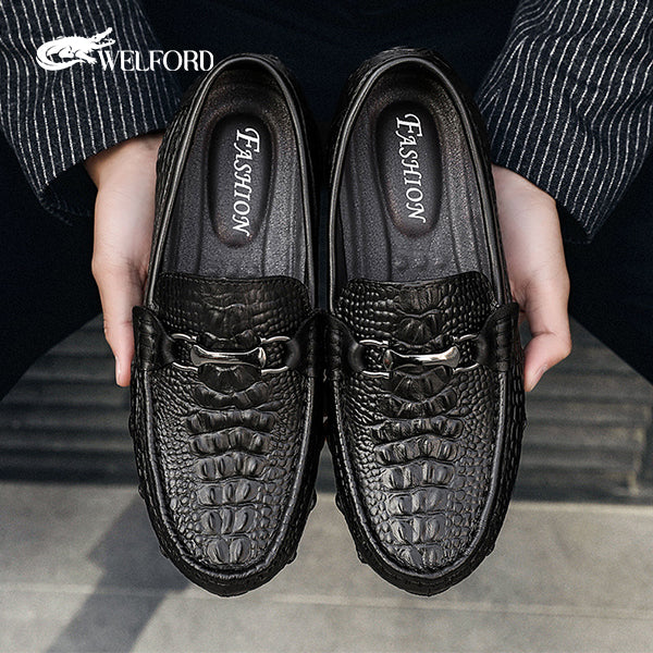 New octopus leather crocodile pattern loafers