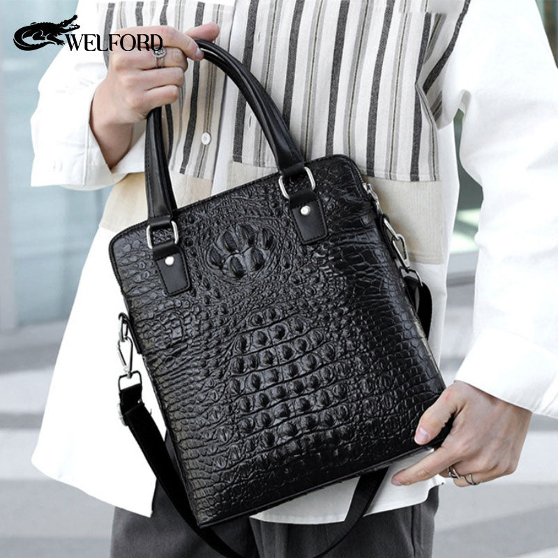 Crocodile pattern genuine leather men's handbag Business briefcase