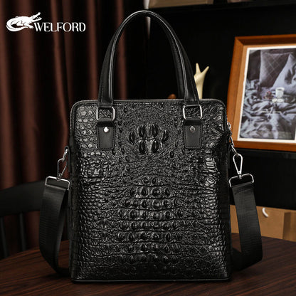 Crocodile pattern genuine leather men's handbag Business briefcase