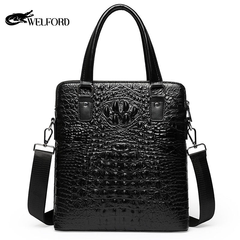 Crocodile pattern genuine leather men's handbag Business briefcase