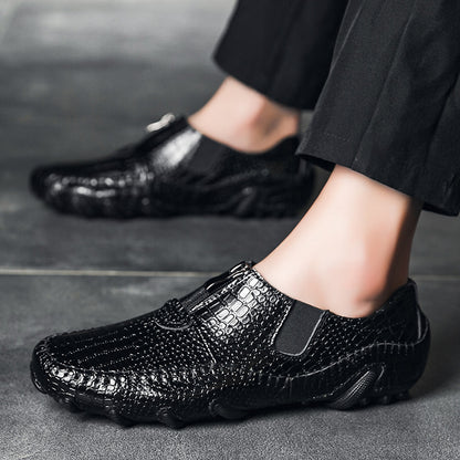 Men's retro casual shoes crocodile pattern leather shoes