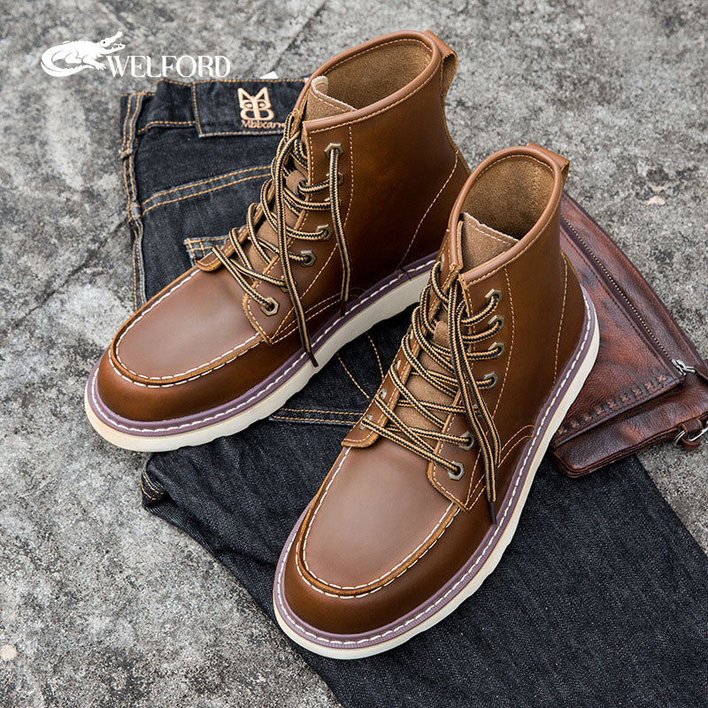 Men's retro Martin boots plus fleece work boots