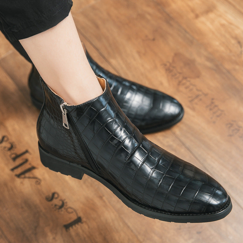 New men's crocodile print business boots