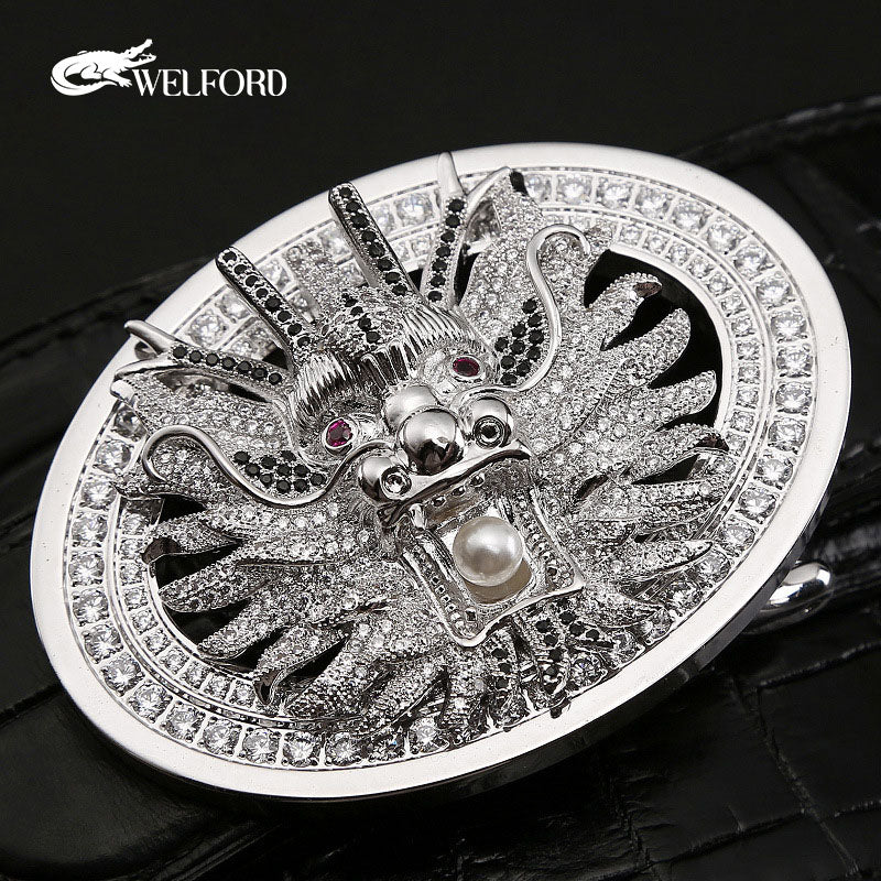 Men's crocodile leather belt diamond belt faucet