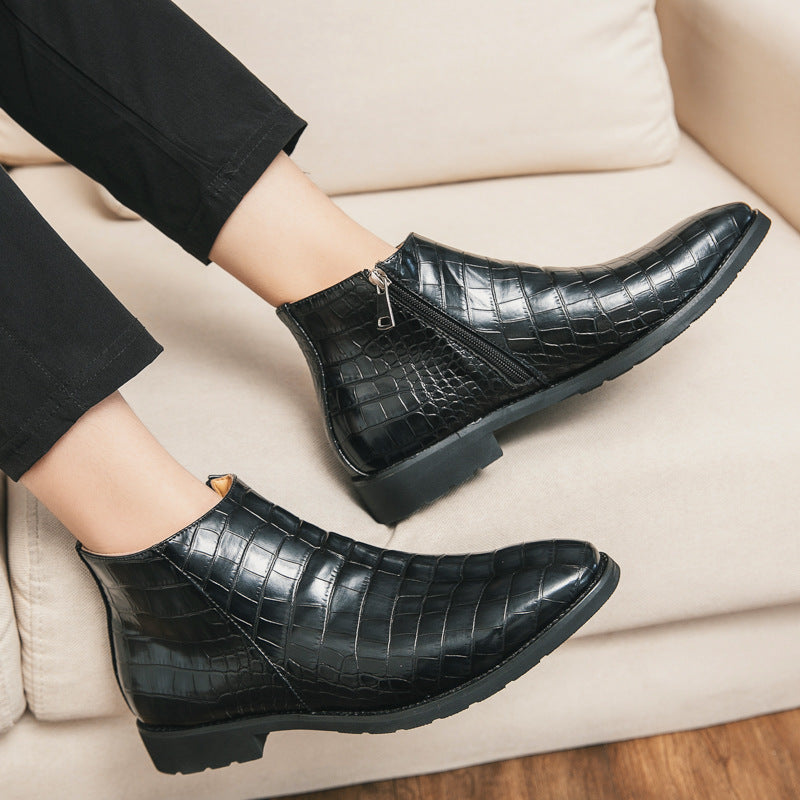 New men's crocodile print business boots
