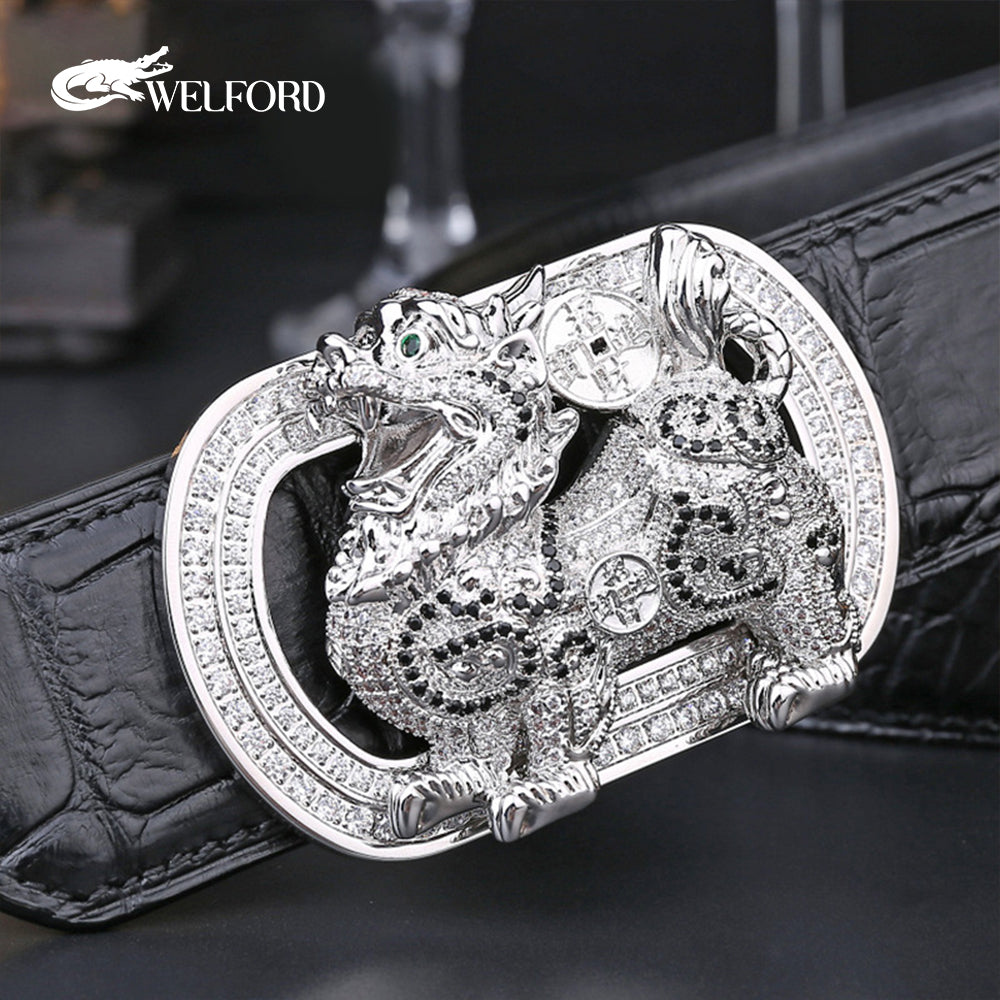 New men's crocodile leather business belt