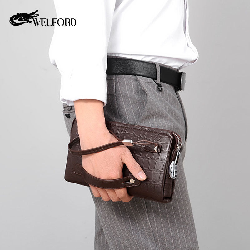 Men's business handbag with crocodile pattern large capacity
