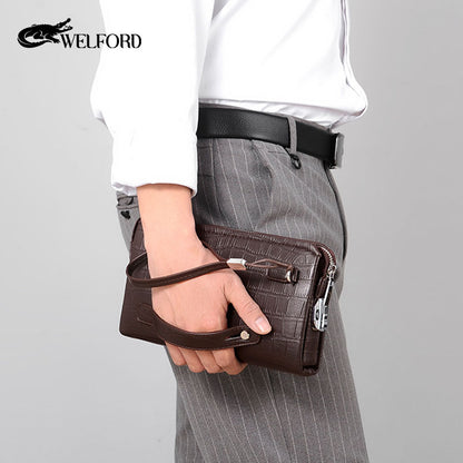 Men's business handbag with crocodile pattern large capacity