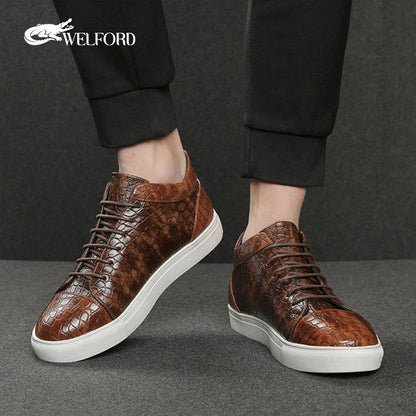 Men's crocodile pattern business sneakers high top leather shoes