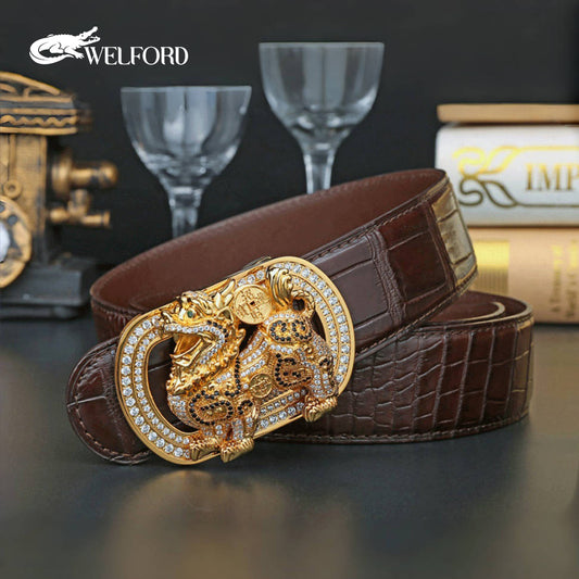 New men's crocodile leather business belt