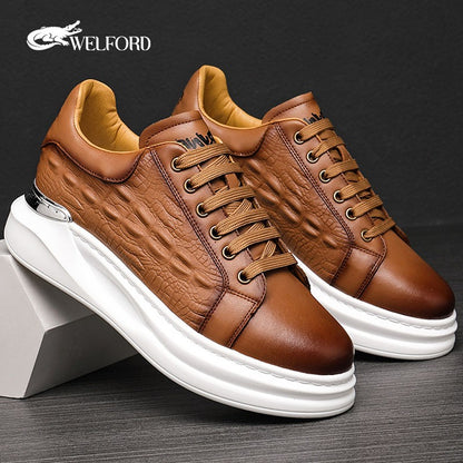 Men's Italian Leather Raised Crocodile Sneakers