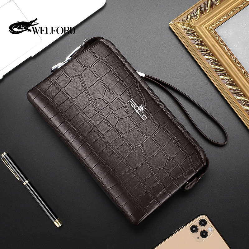 Men's business handbag with crocodile pattern large capacity