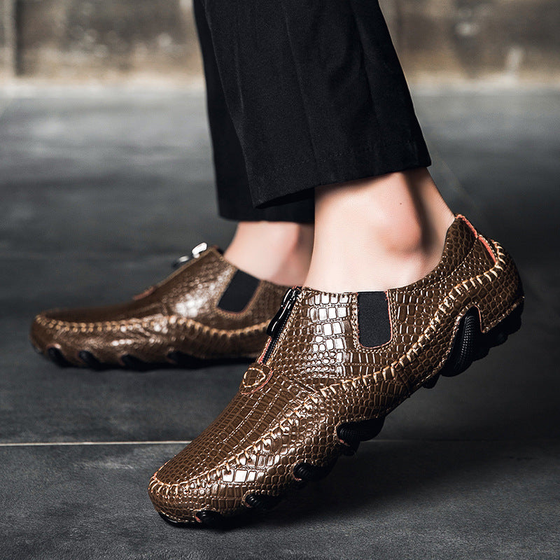 Men's retro casual shoes crocodile pattern leather shoes