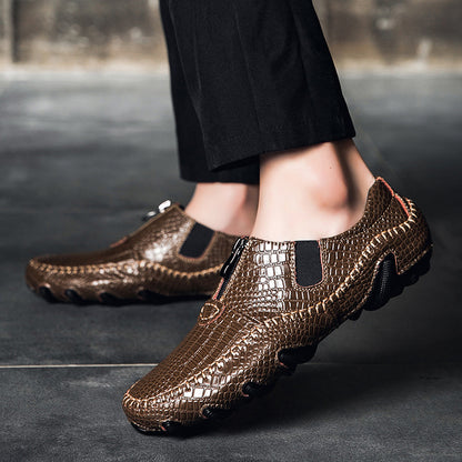 Men's retro casual shoes crocodile pattern leather shoes