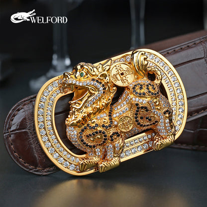 New men's crocodile leather business belt
