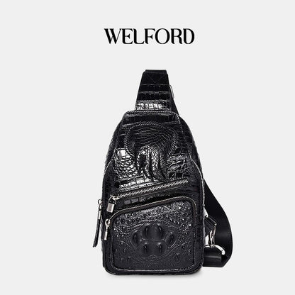 Men's crocodile pattern genuine leather chest bag