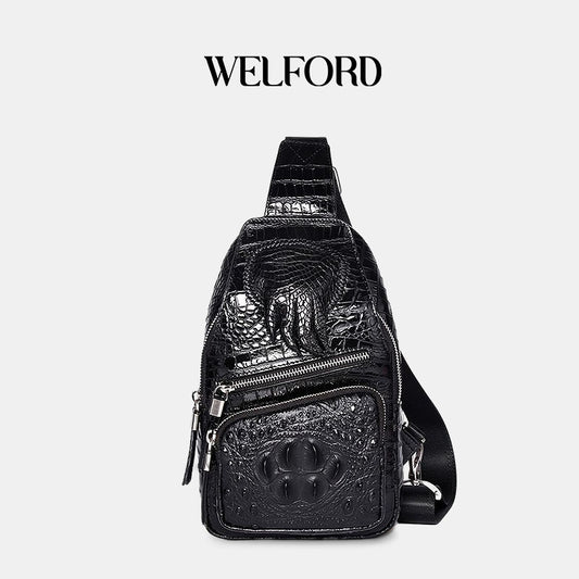 Men's crocodile pattern genuine leather chest bag