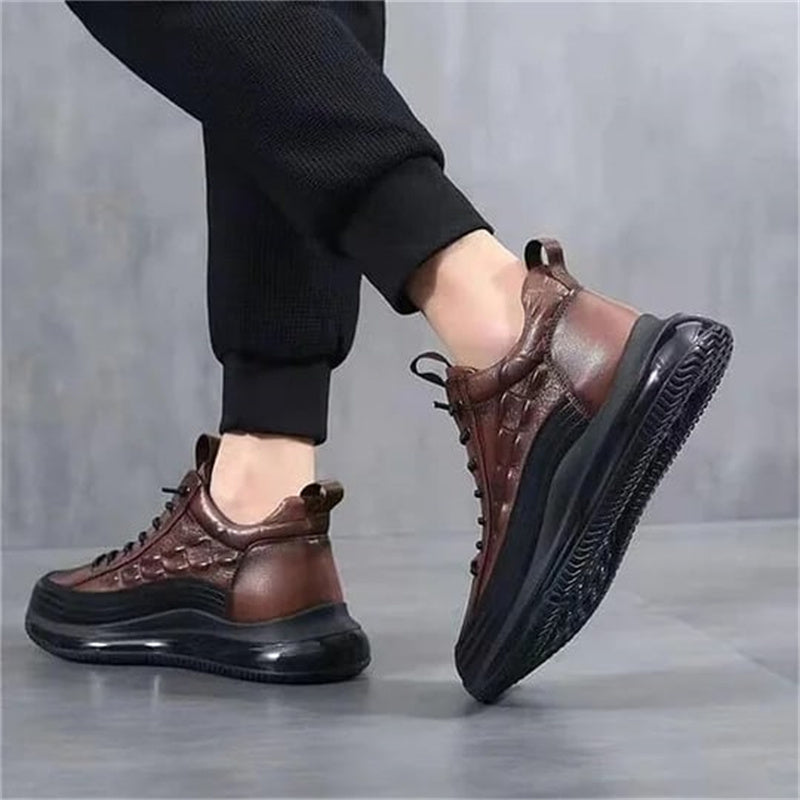 Italian Crocodile Pattern Soft Thick Sole Sports Casual Leather Sneakers