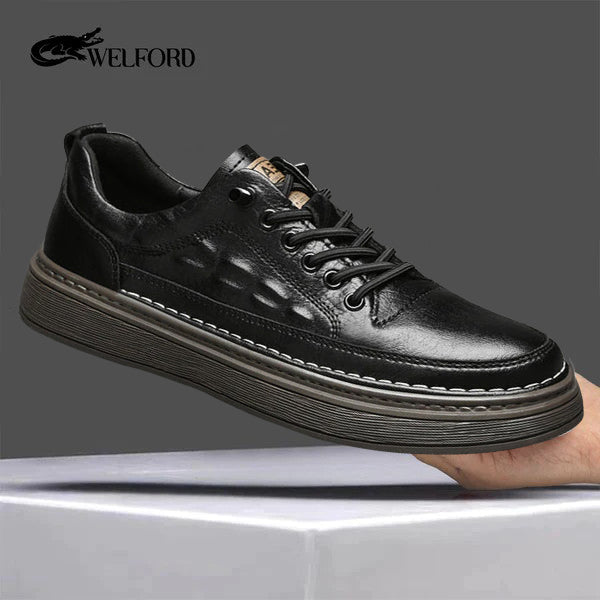 British style cowhide soft sole casual sneakers