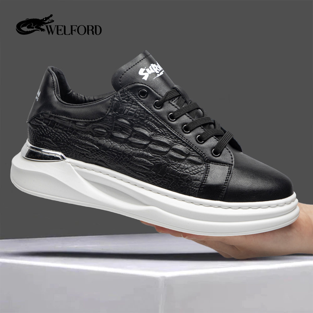 Men's Italian Leather Raised Crocodile Sneakers