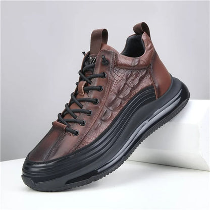 Italian Crocodile Pattern Soft Thick Sole Sports Casual Leather Sneakers