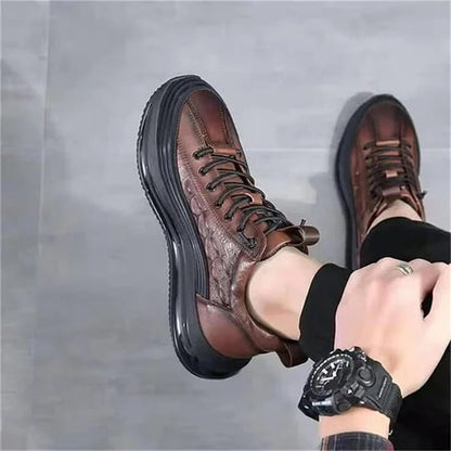 Italian Crocodile Pattern Soft Thick Sole Sports Casual Leather Sneakers