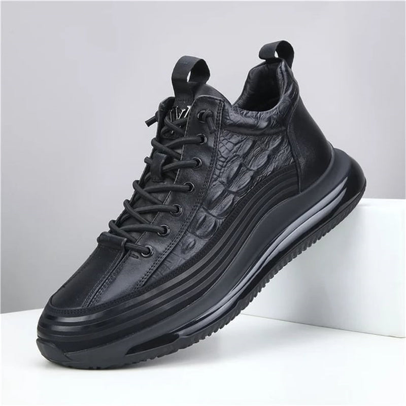Italian Crocodile Pattern Soft Thick Sole Sports Casual Leather Sneakers
