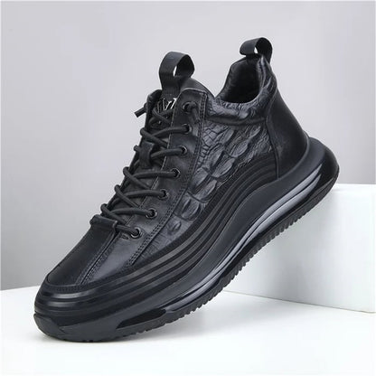 Italian Crocodile Pattern Soft Thick Sole Sports Casual Leather Sneakers