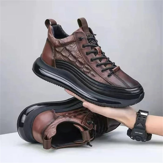 Italian Crocodile Pattern Soft Thick Sole Sports Casual Leather Sneakers
