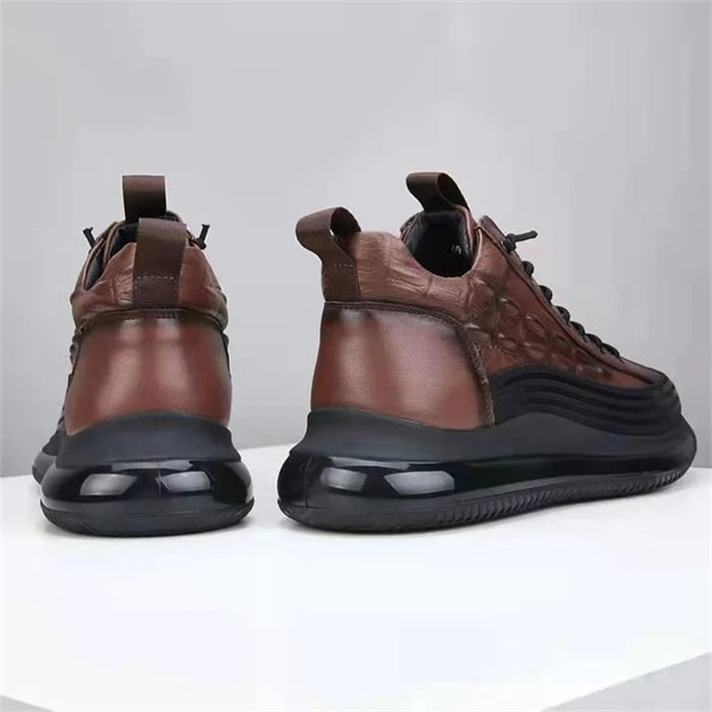 Italian Crocodile Pattern Soft Thick Sole Sports Casual Leather Sneakers