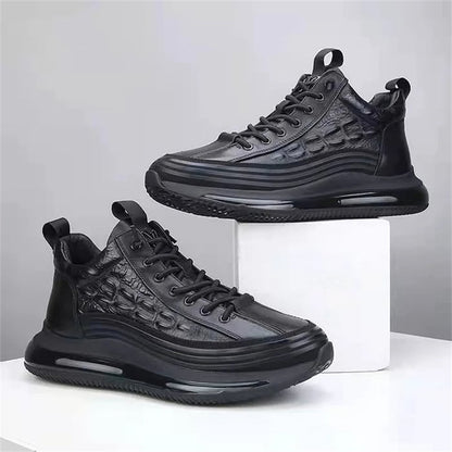 Italian Crocodile Pattern Soft Thick Sole Sports Casual Leather Sneakers