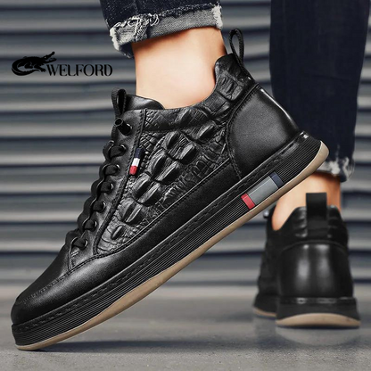 Italian Handmade Crocodile Pattern Leather Sneakers