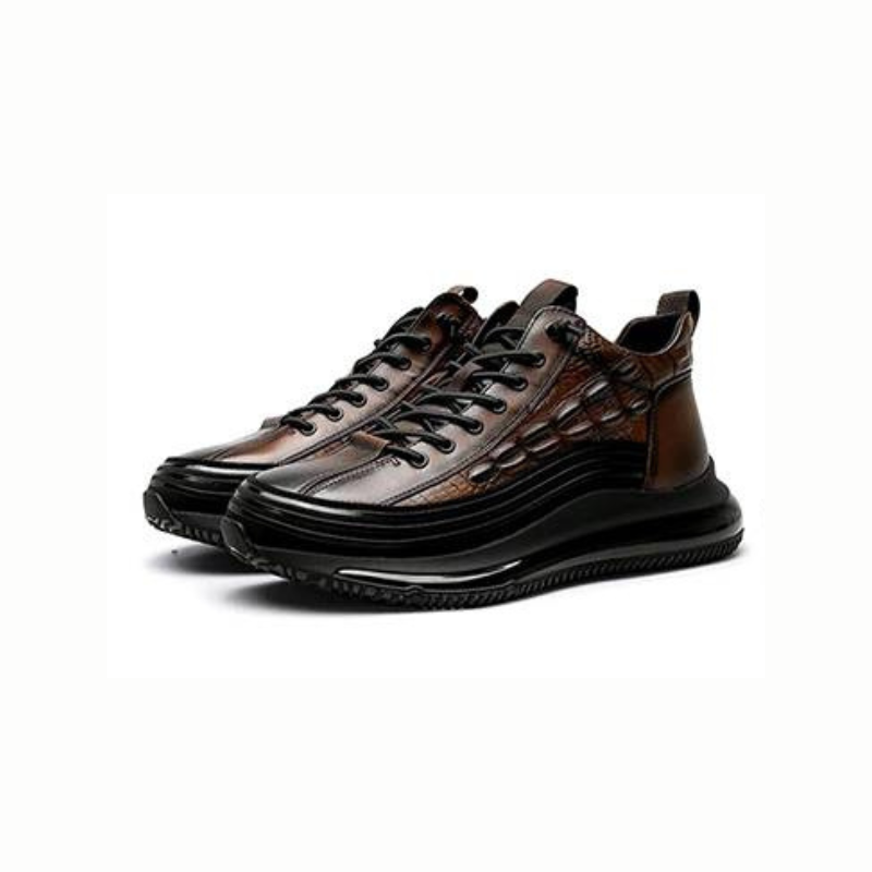 Italian Crocodile Pattern Soft Thick Sole Sports Casual Leather Sneakers