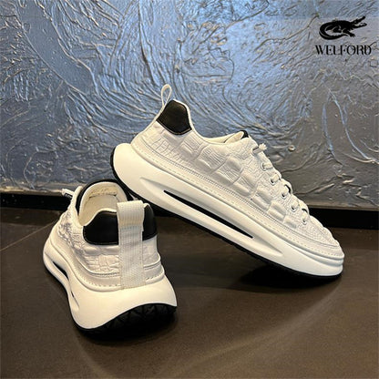 Italian Handmade Crocodile Pattern Casual Sneakers